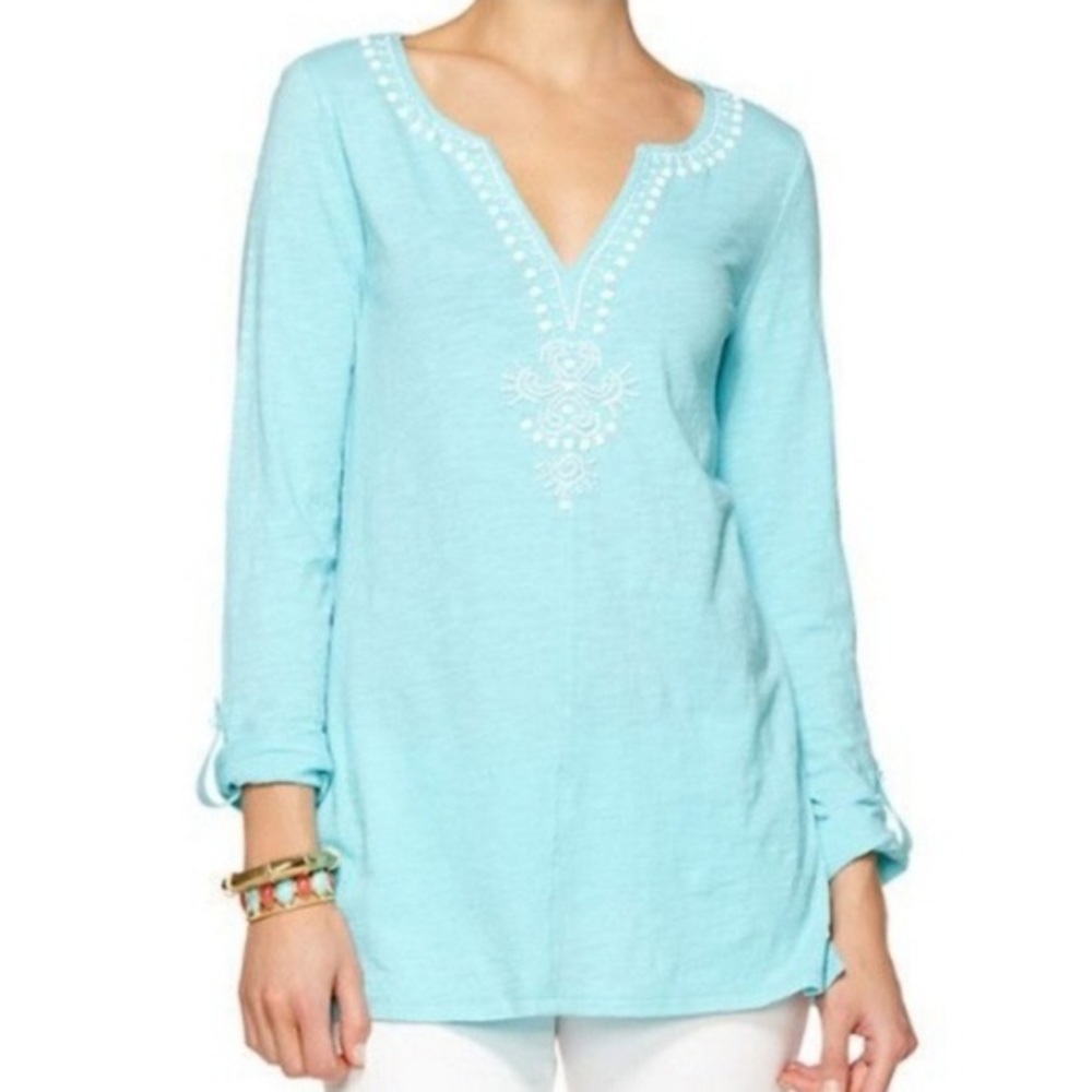 Lily Pulitzer Eliana Blue Long Sleeve Tunic Top